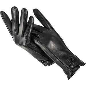 Dninmim Women's Comfortable Warm Leather Gloves in Black, Size 8.5